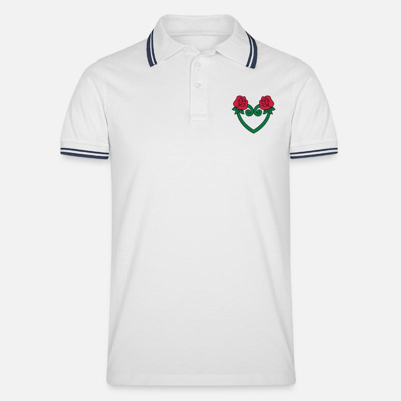 Rose Blumen-Herz 3c - Männer Tipped Poloshirt - Weiß/Navy