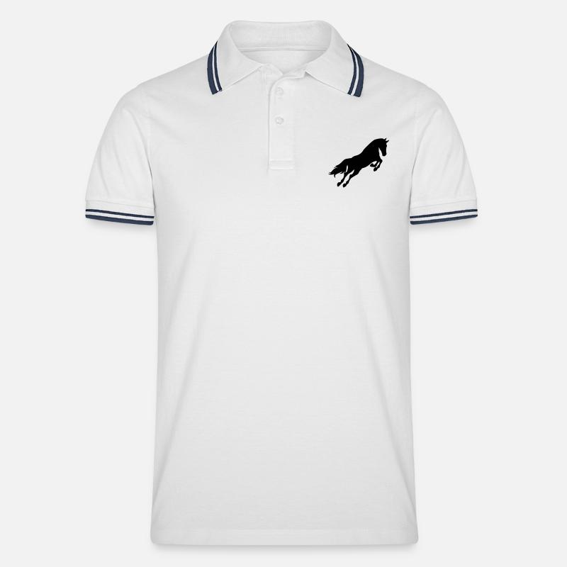 Pferd - Männer Tipped Poloshirt - Weiß/Navy