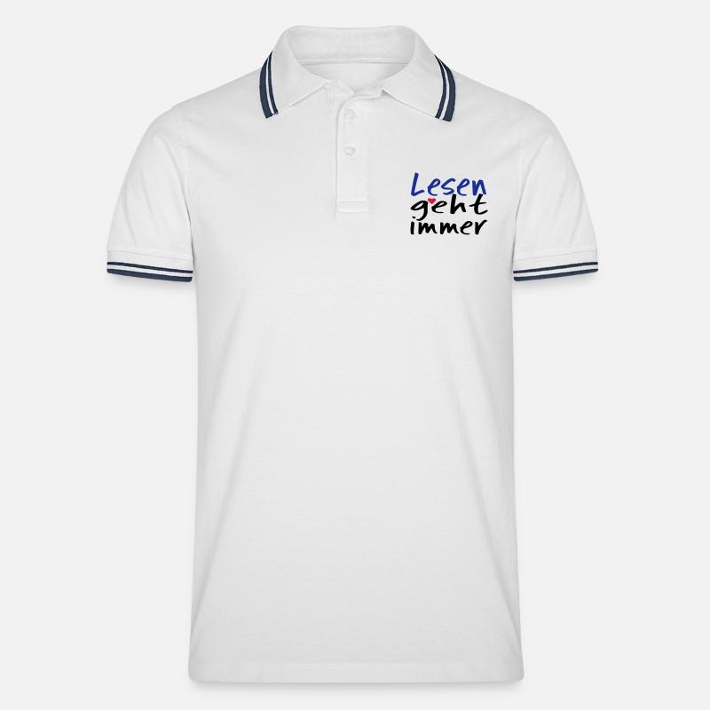 Lesen geht immer! - Männer Tipped Poloshirt - Weiß/Navy