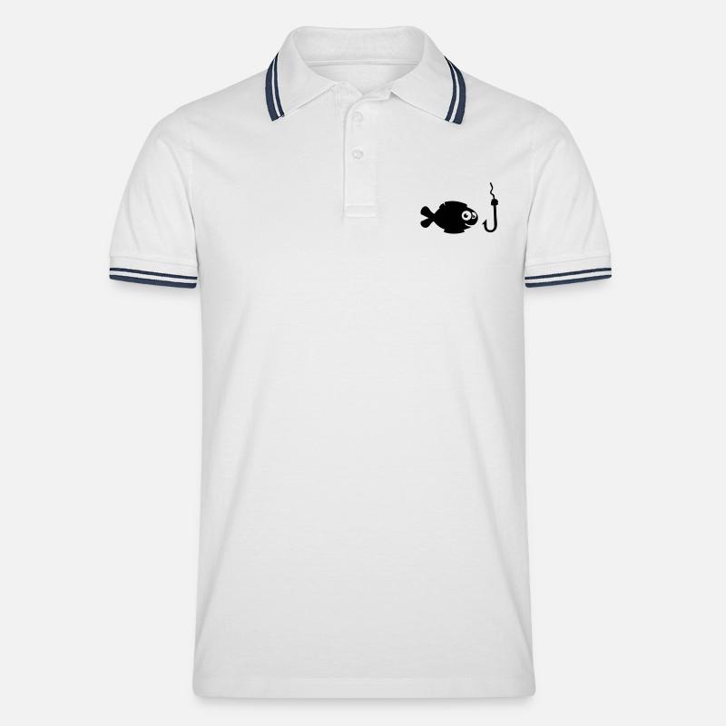 fisch_haken_comic_t1 - Männer Tipped Poloshirt - Weiß/Navy
