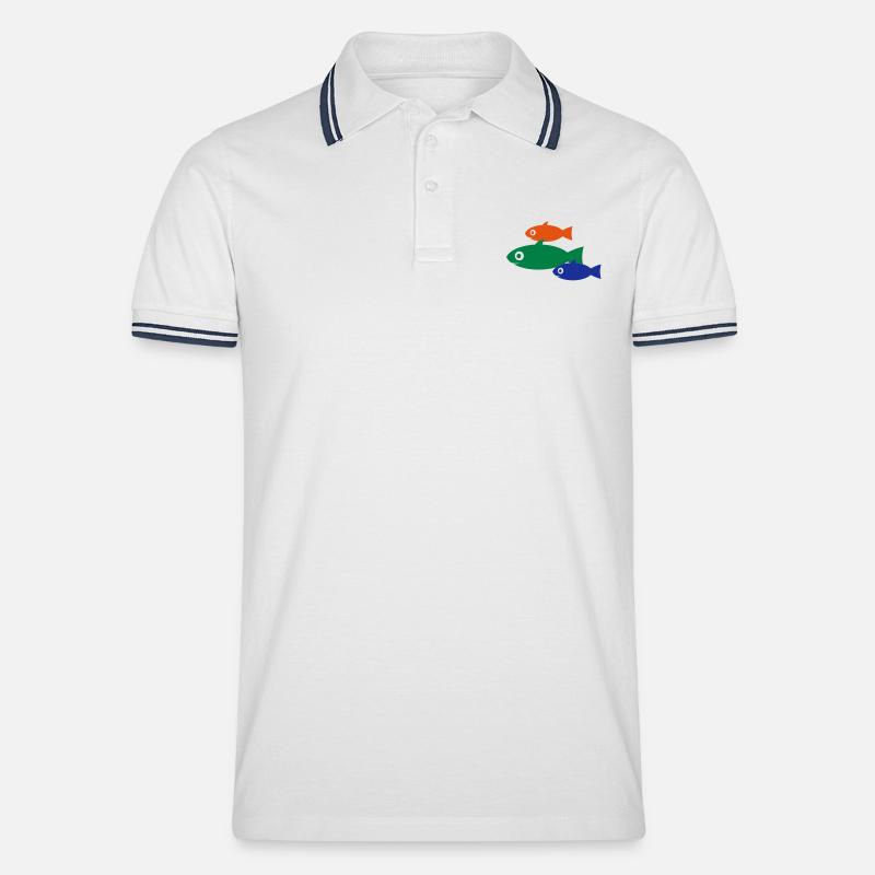 Fische - Männer Tipped Poloshirt - Weiß/Navy