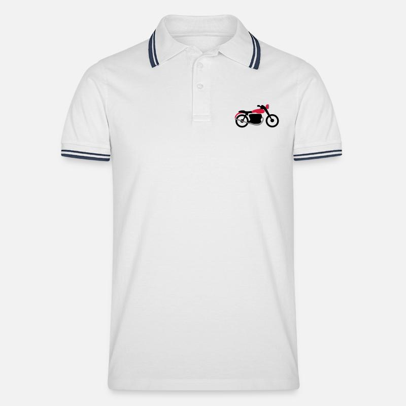 Motorrad - Männer Tipped Poloshirt - Weiß/Navy