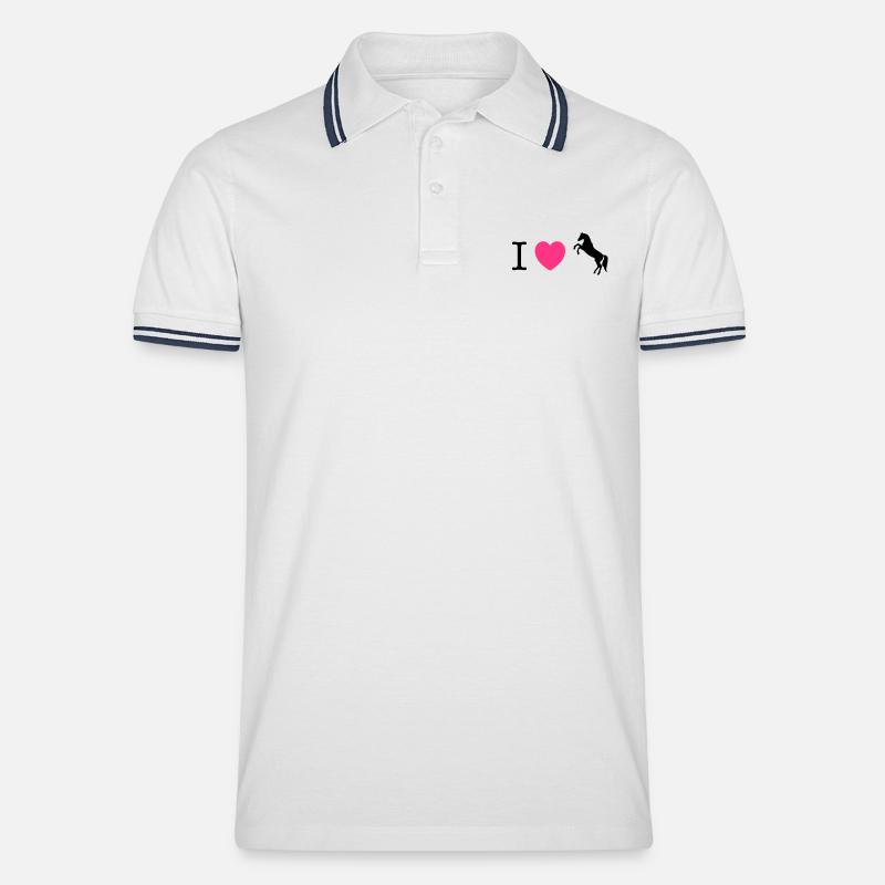 Ich liebe Pferde / Ponys - Männer Tipped Poloshirt - Weiß/Navy