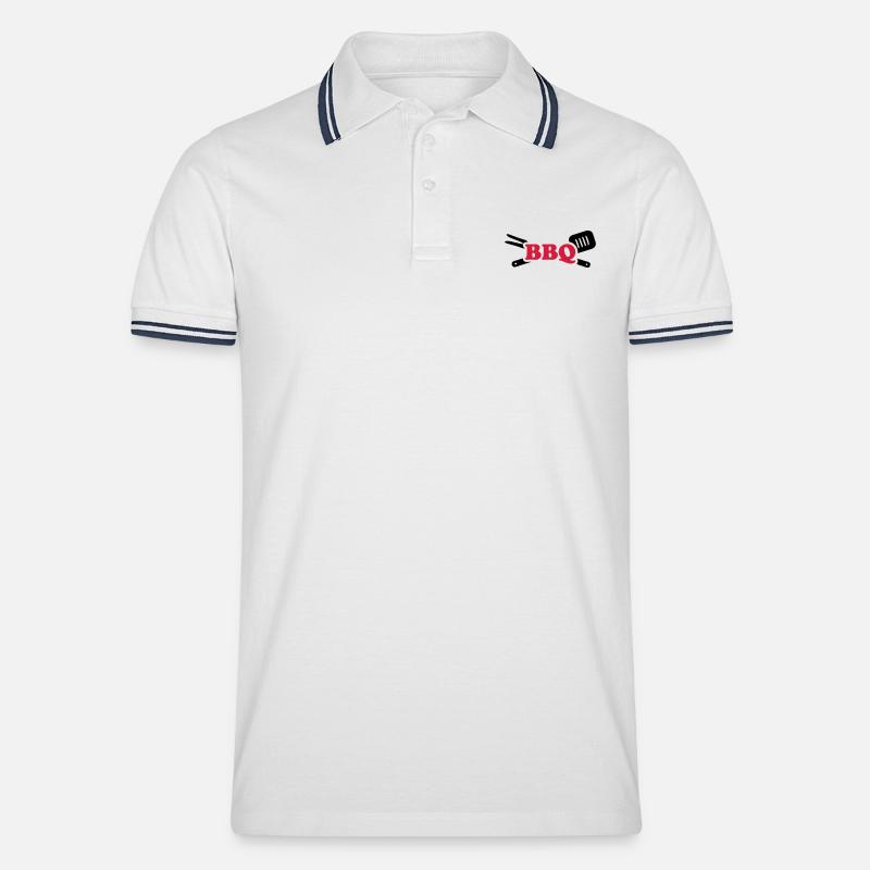 BBQ - Männer Tipped Poloshirt - Weiß/Navy