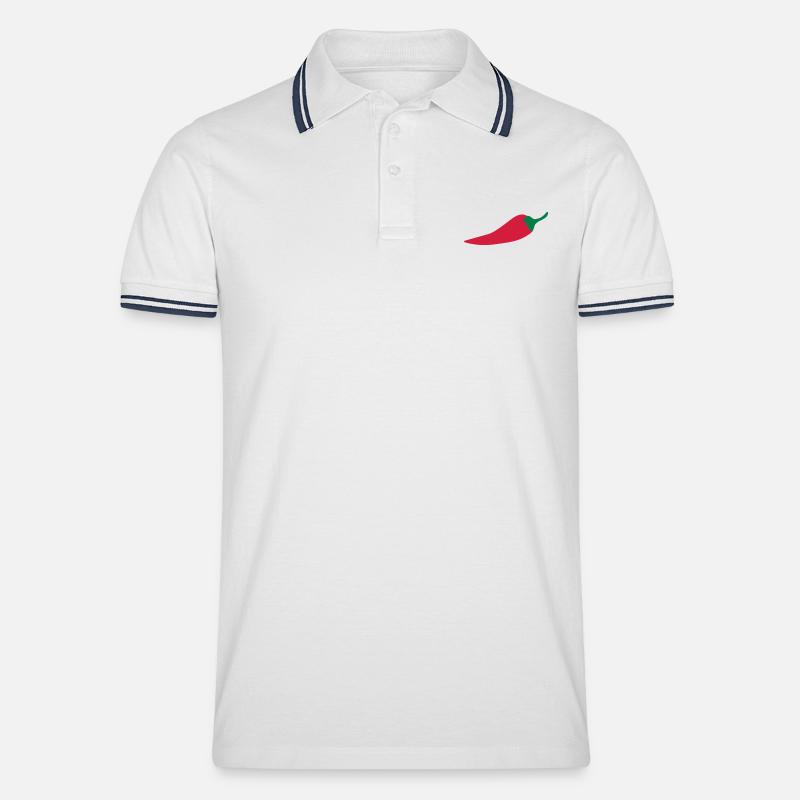 Chilischote - Männer Tipped Poloshirt - Weiß/Navy
