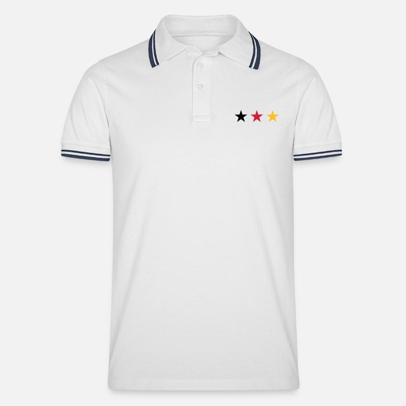 Drei Sterne Deutschlandfahne - Männer Tipped Poloshirt - Weiß/Navy