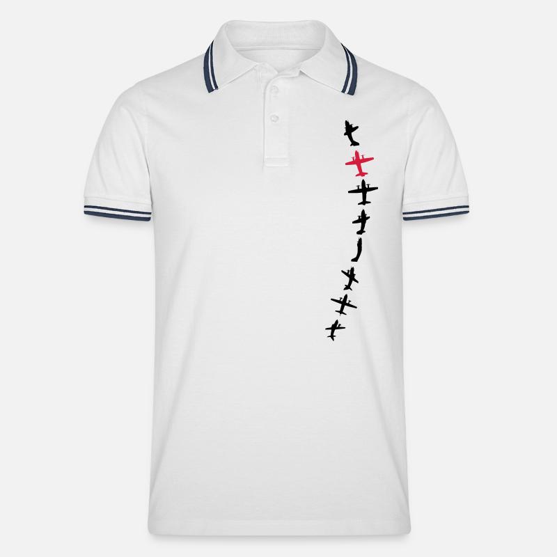 PINKwhite Aircraft - Männer Tipped Poloshirt - Weiß/Navy
