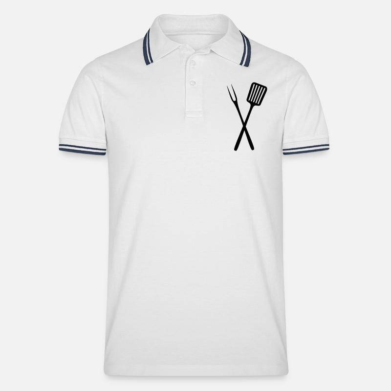 Grillbesteck - Männer Tipped Poloshirt - Weiß/Navy