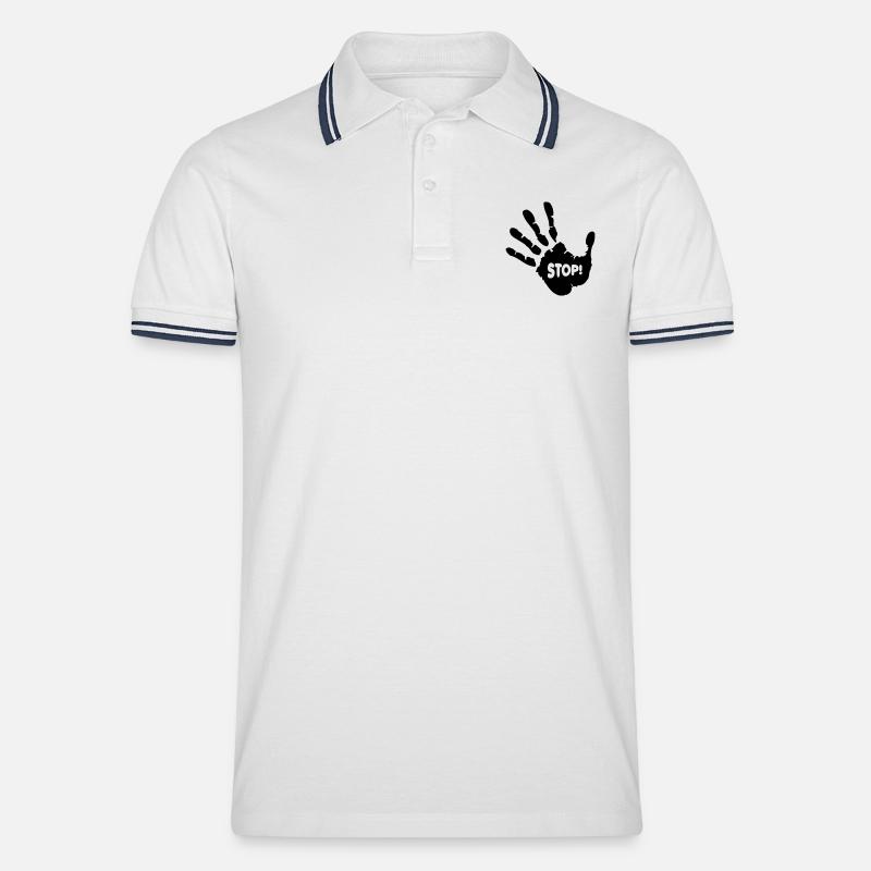 Stop Hand - Männer Tipped Poloshirt - Weiß/Navy