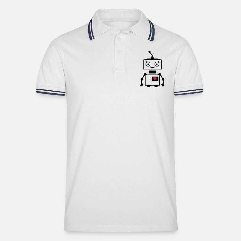 roboter_herz_2 - Men's Tipped Polo Shirt - white/navy