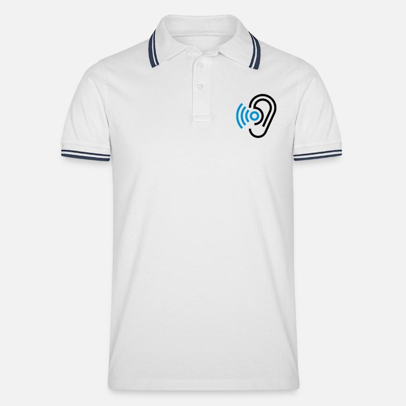 Ohr und Hörgerät - Männer Tipped Poloshirt - Weiß/Navy