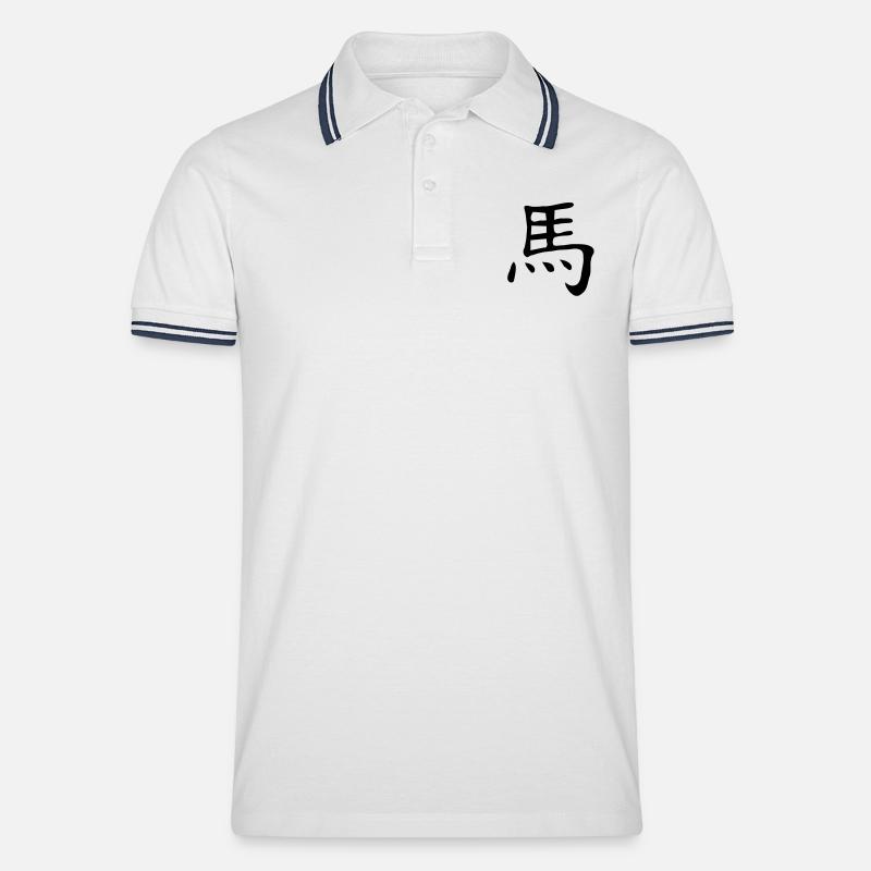 tierkreiszeichen_pferd_1_farbig - Männer Tipped Poloshirt - Weiß/Navy