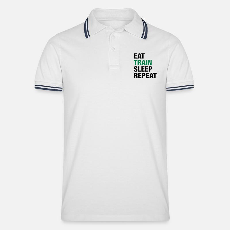 Eat Train Sleep Repeat - Männer Tipped Poloshirt - Weiß/Navy