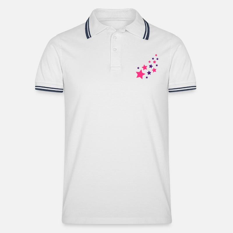 Sterne - Männer Tipped Poloshirt - Weiß/Navy