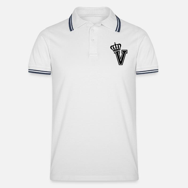 Buchstabe V - Männer Tipped Poloshirt - Weiß/Navy