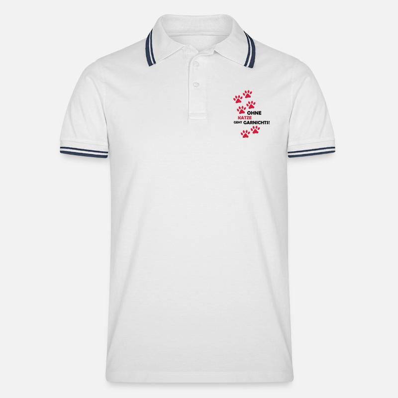 ohne_katze_geht_garnichts_002 - Männer Tipped Poloshirt - Weiß/Navy