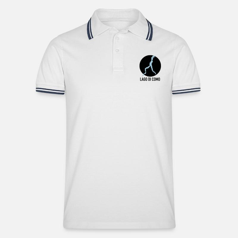 LAGO DI COMO - Comer See - Männer Tipped Poloshirt - Weiß/Navy