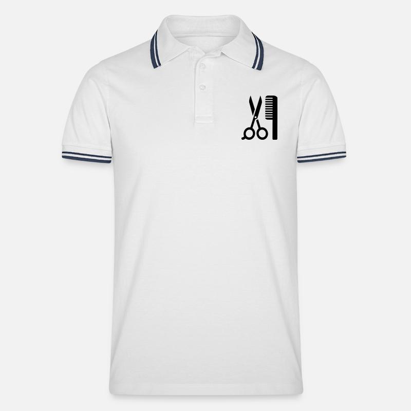Friseur - Männer Tipped Poloshirt - Weiß/Navy