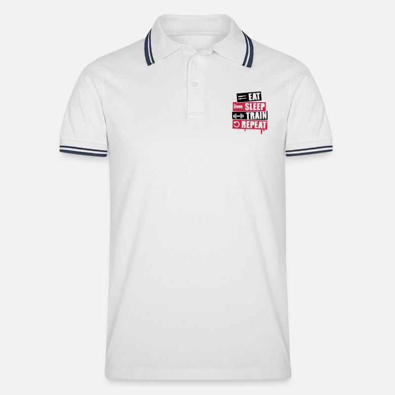 eat_sleep_train_repeat_2_f2 - Männer Tipped Poloshirt - Weiß/Navy