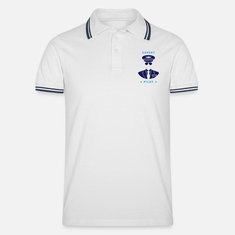 Expert Pilot - Männer Tipped Poloshirt - Weiß/Navy