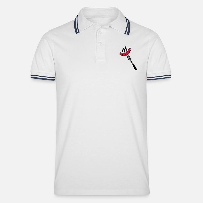 Grill Sausage Logo - Männer Tipped Poloshirt - Weiß/Navy