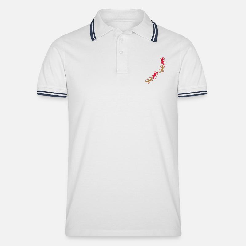Vier Geckos 2c - Männer Tipped Poloshirt - Weiß/Navy