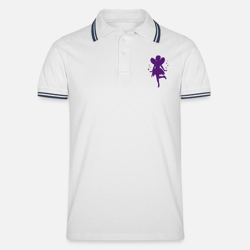 Tanzende Fee / Elfe mit Sternchen - Männer Tipped Poloshirt - Weiß/Navy