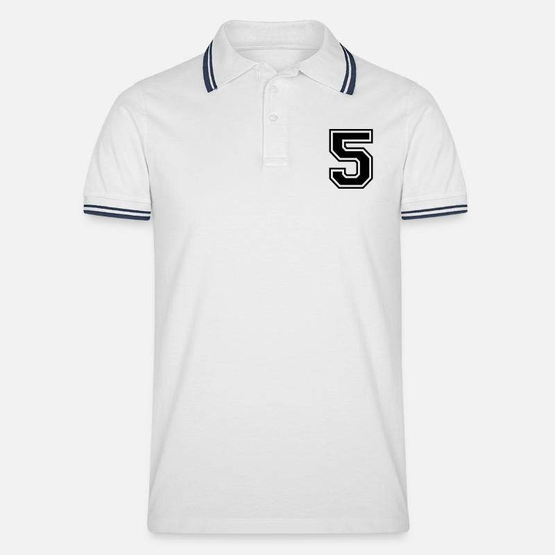 Nummer 5 - Männer Tipped Poloshirt - Weiß/Navy
