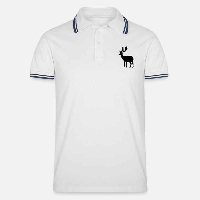 hirsch - geweih - jagd - jäger - Männer Tipped Poloshirt - Weiß/Navy