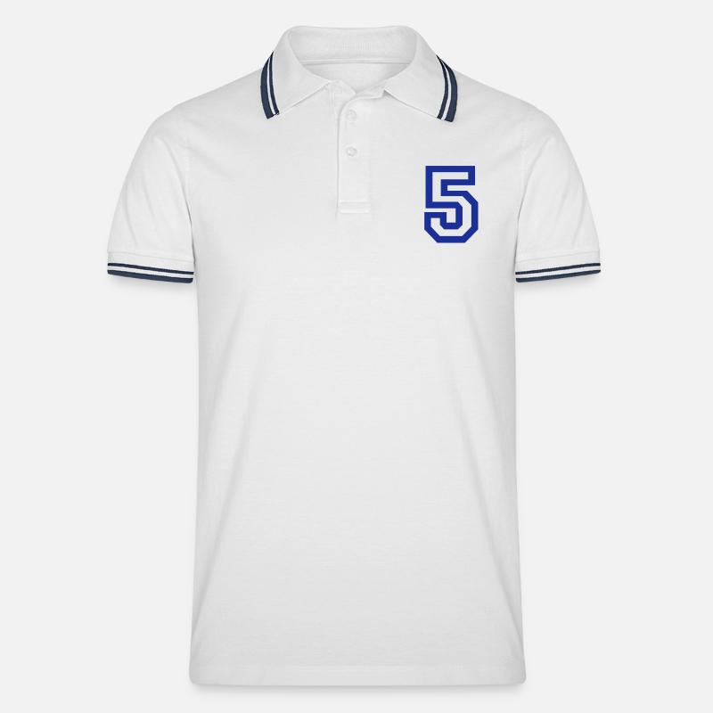 5 - Nummer - Männer Tipped Poloshirt - Weiß/Navy