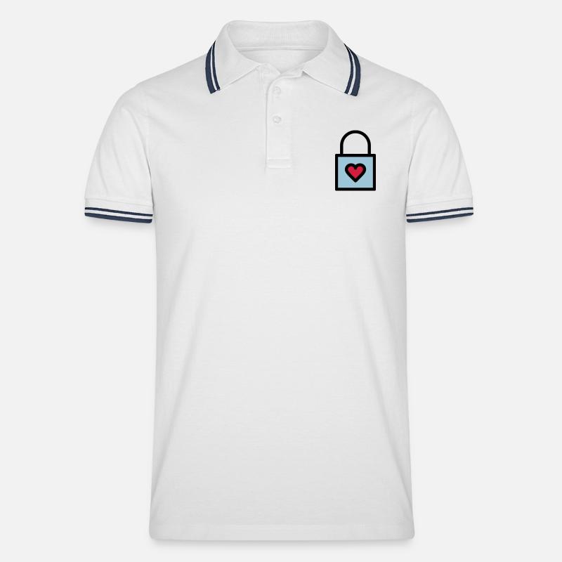 Vorhängeschloss, Liebesschloss - Männer Tipped Poloshirt - Weiß/Navy