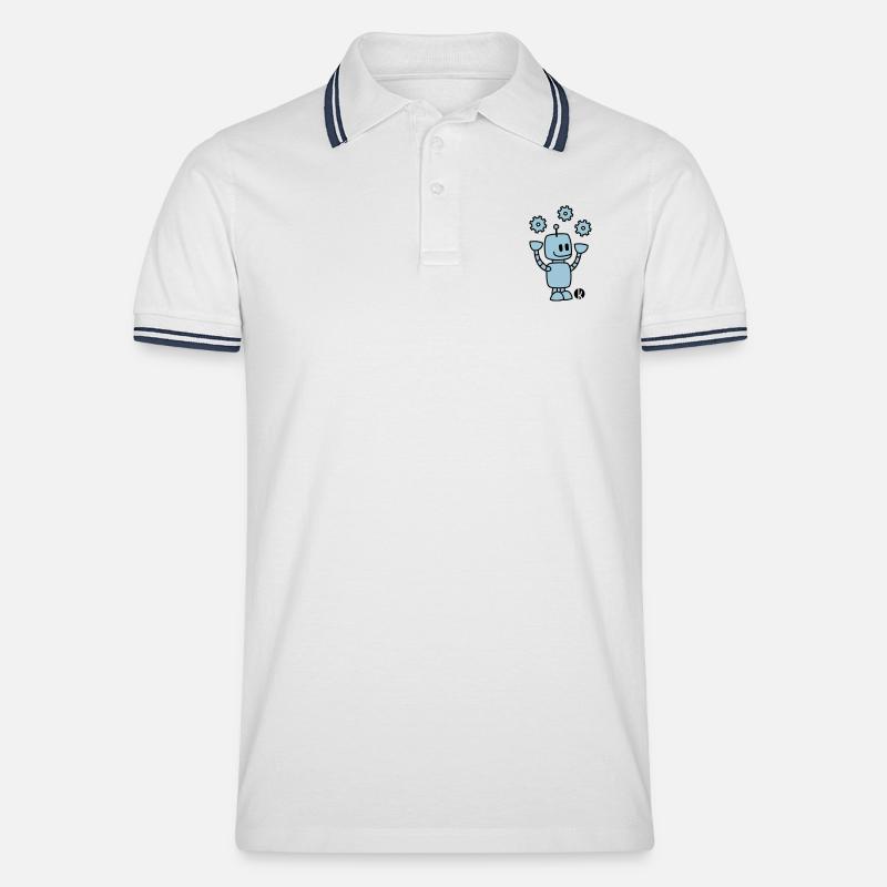 Happy Robot (2c) - Männer Tipped Poloshirt - Weiß/Navy