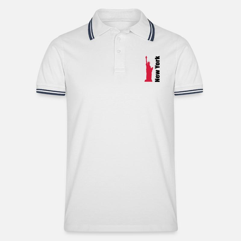 New York - Männer Tipped Poloshirt - Weiß/Navy