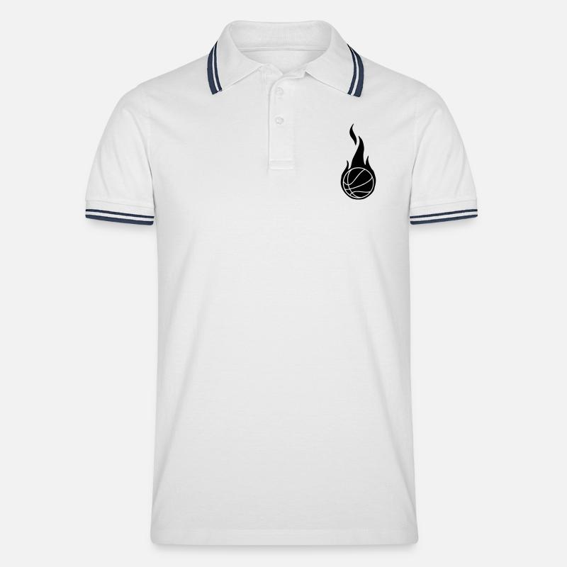 basket_1_flames_1_clr1_bw - Männer Tipped Poloshirt - Weiß/Navy