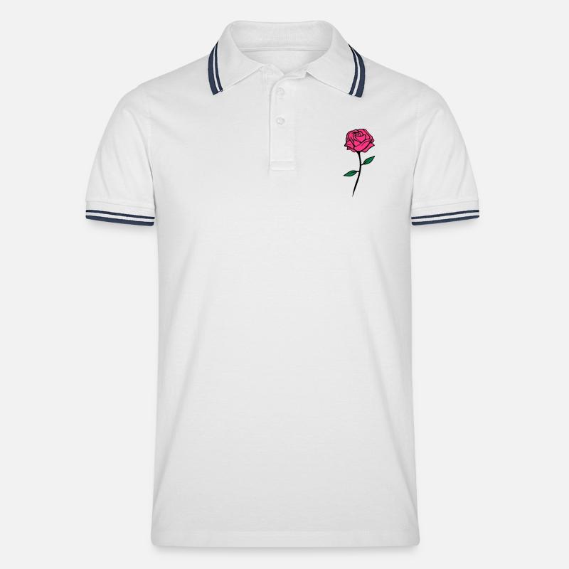 rose design - Männer Tipped Poloshirt - Weiß/Navy