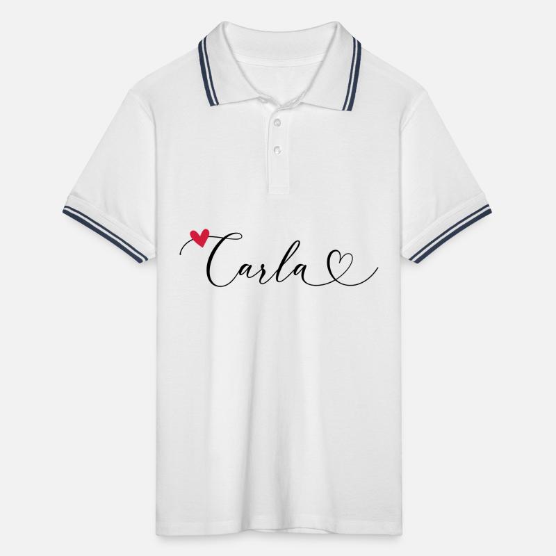 Carla Surname First name Calligraphy Heart Men's Tipped Polo Shirt