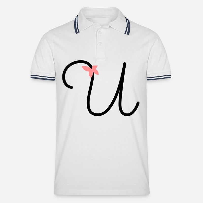 Buchstabe U Schmetterlingsbuchstabe - Männer Tipped Poloshirt - Weiß/Navy