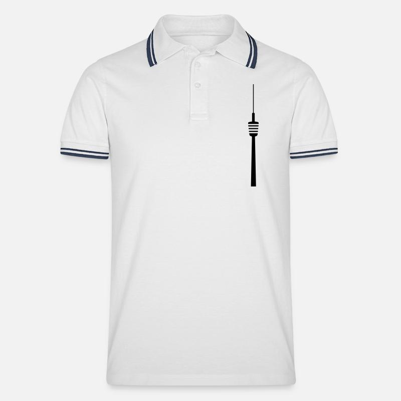 Fernsehturm Stuttgart - Männer Tipped Poloshirt - Weiß/Navy
