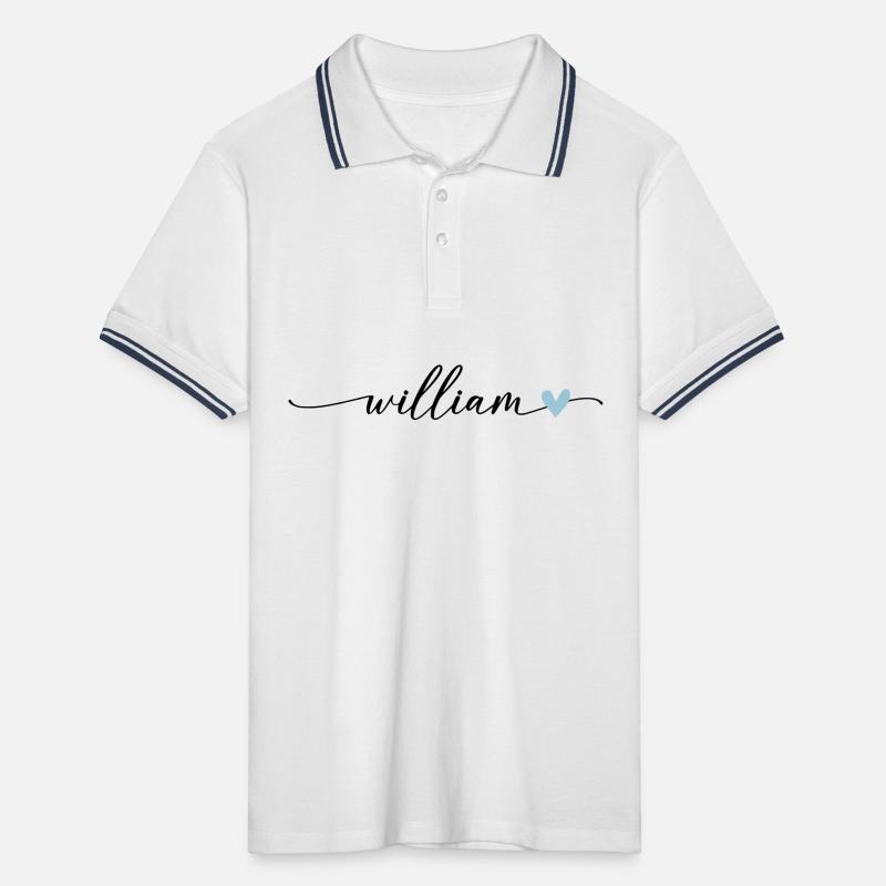 William Name Calligraphy Font Men's Tipped Polo Shirt