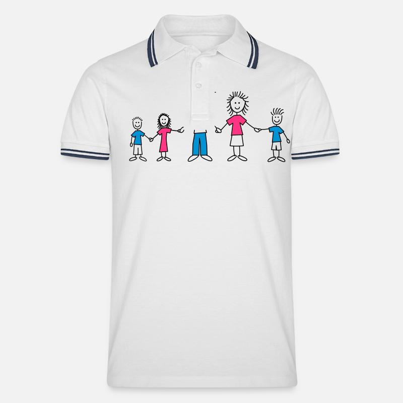 doodle_family_3c - Männer Tipped Poloshirt - Weiß/Navy