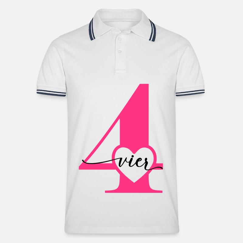 Ziffer Vier 4 mit Herz - Männer Tipped Poloshirt - Weiß/Navy