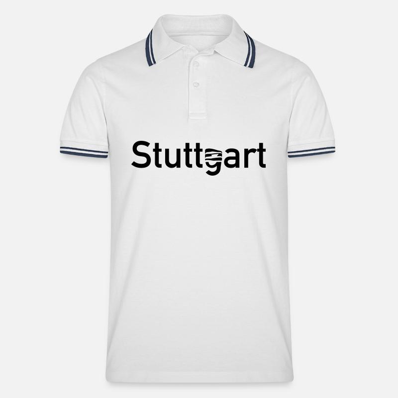 Stuttgart Stadtschild mit -Museum Skyline - Männer Tipped Poloshirt - Weiß/Navy