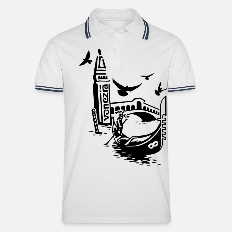 Venedig - Männer Tipped Poloshirt - Weiß/Navy