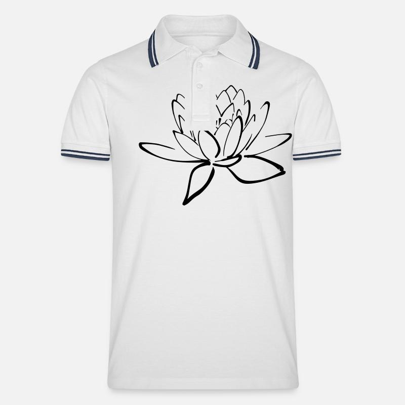 Lotusblume - Männer Tipped Poloshirt - Weiß/Navy