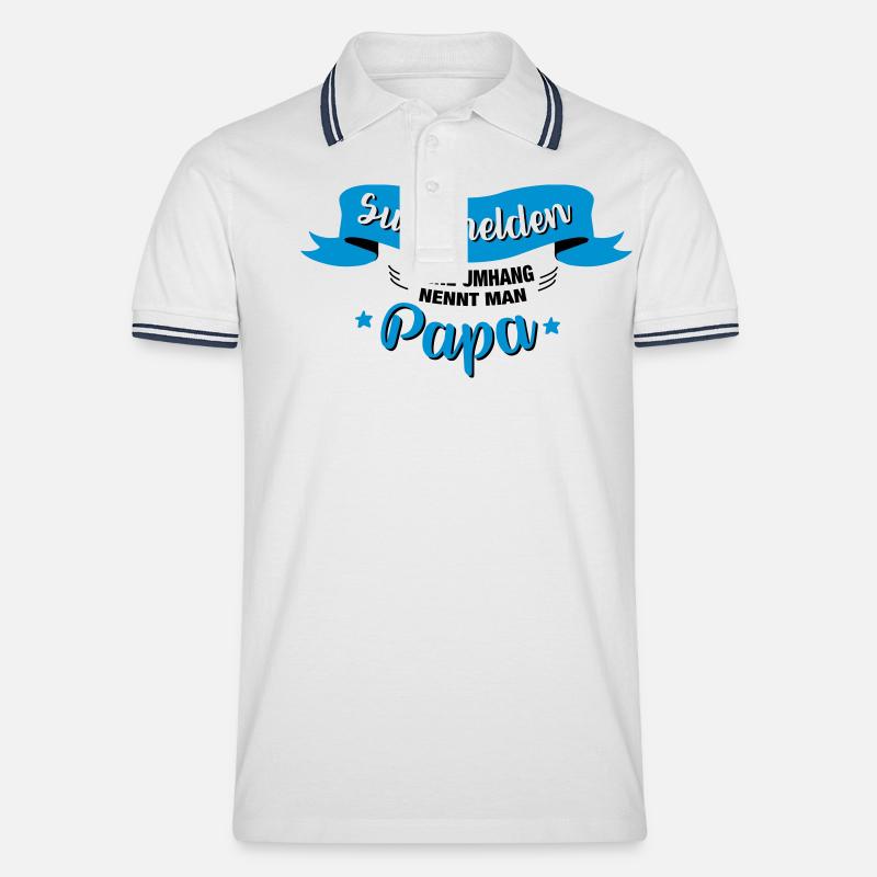 Superheld Papa - Männer Tipped Poloshirt - Weiß/Navy