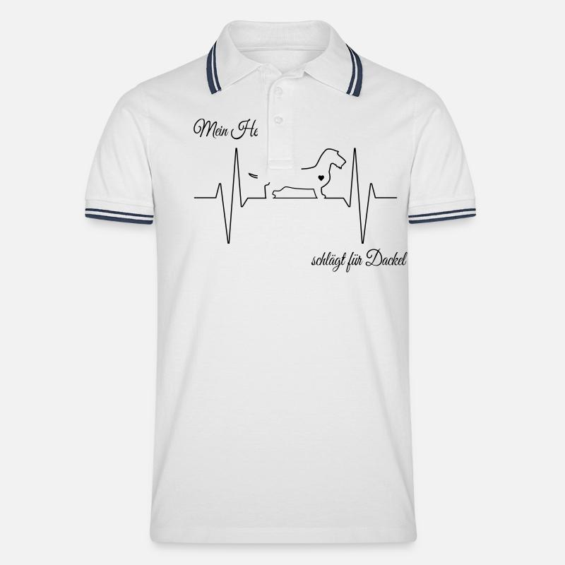Dackel Herzschlag - Männer Tipped Poloshirt - Weiß/Navy