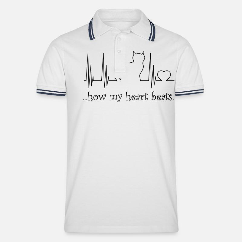 Katzenfreund Herzschlag - Männer Tipped Poloshirt - Weiß/Navy