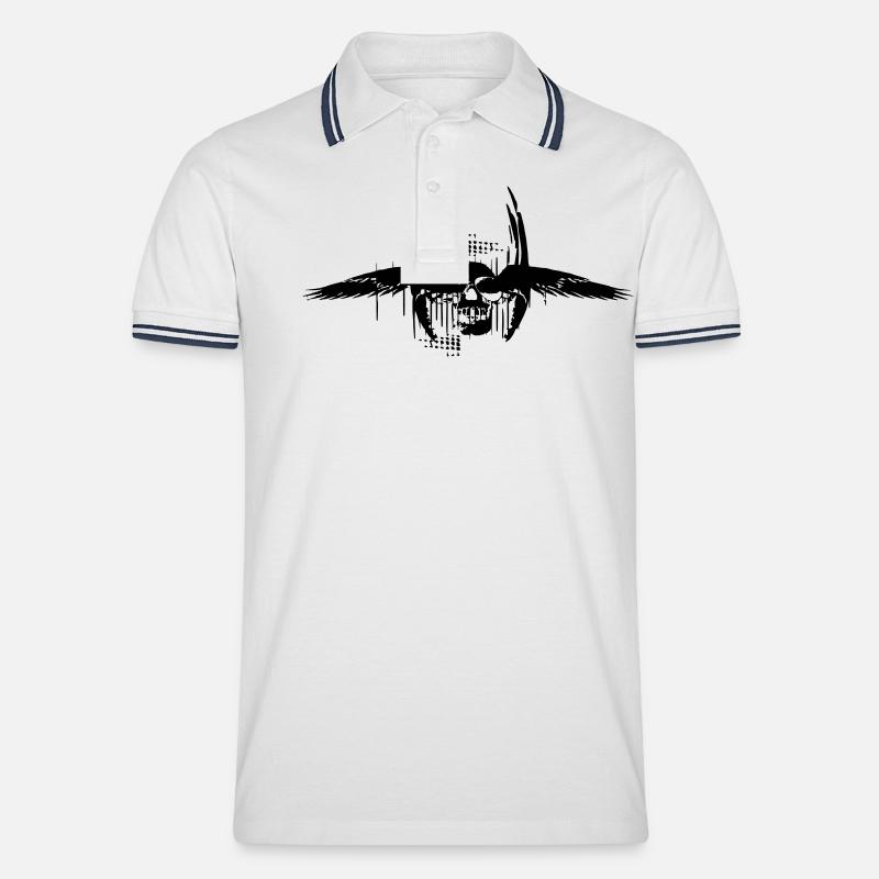 Wing Skull - Männer Tipped Poloshirt - Weiß/Navy