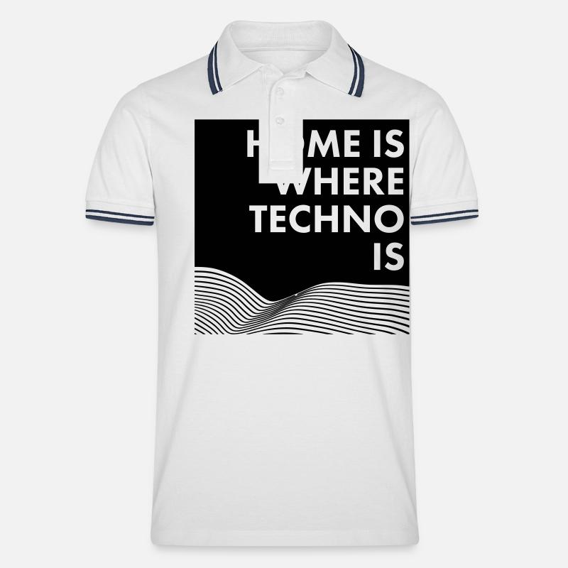 home is where techno is - Männer Tipped Poloshirt - Weiß/Navy