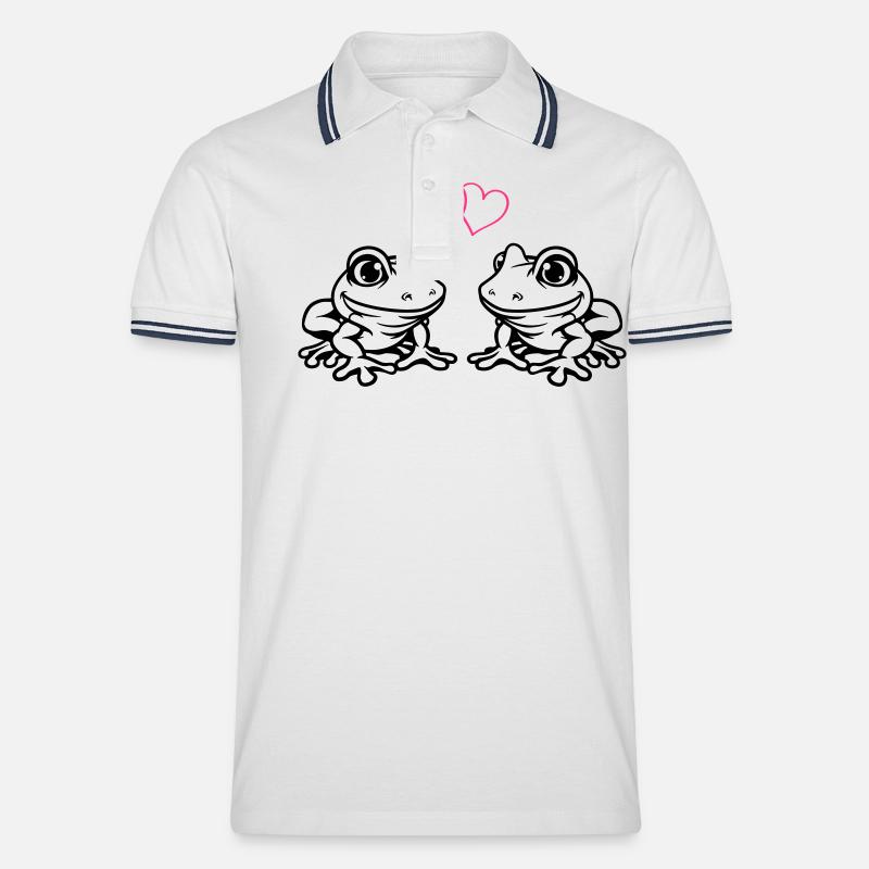 frosch comic love - Männer Tipped Poloshirt - Weiß/Navy